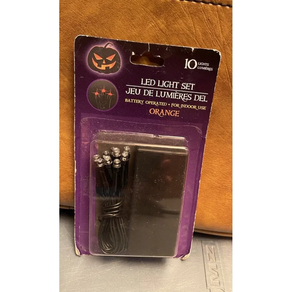 2~Orange 10 LED Light Set Indoor Use 3.6 ft Long Party Halloween Battery